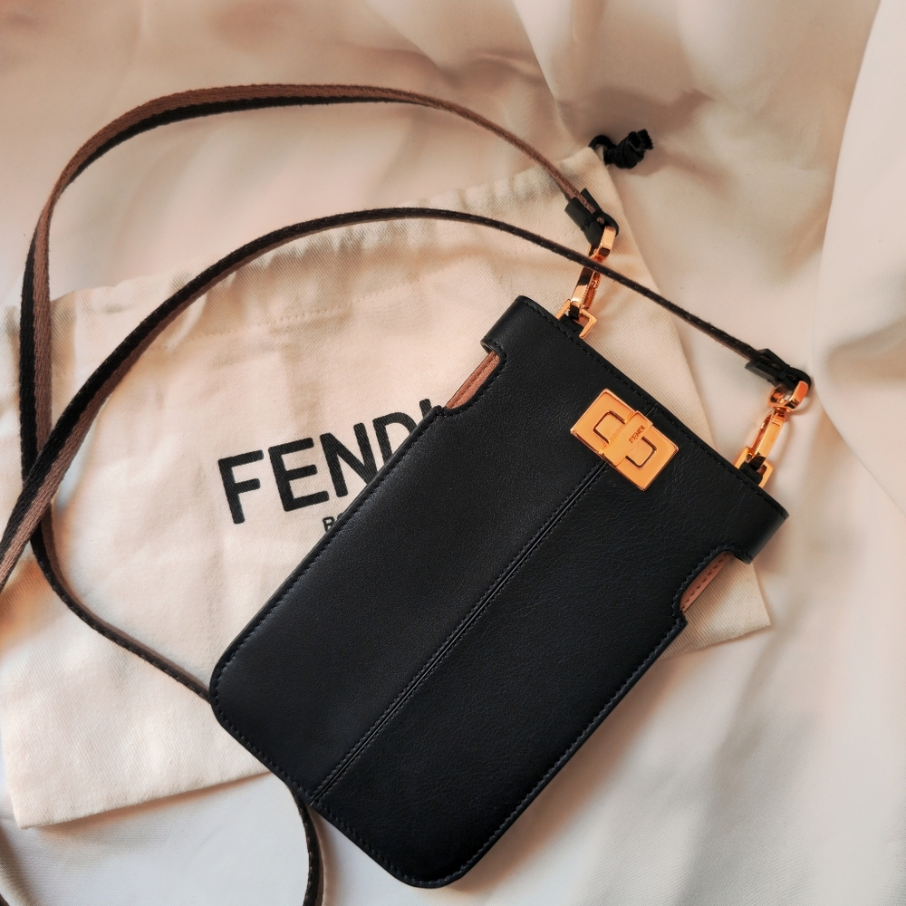Fendi Peekaboo Phone Pouch Black Leather